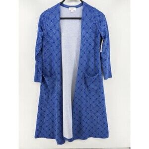NWT LulaRoe Sarah Duster Cardigan Blue White Full Length Womens Sz S